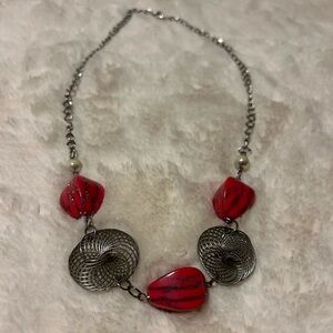 Red-orange Beaded Statement Necklace - Women's Fashion Jewelry length total 29 “